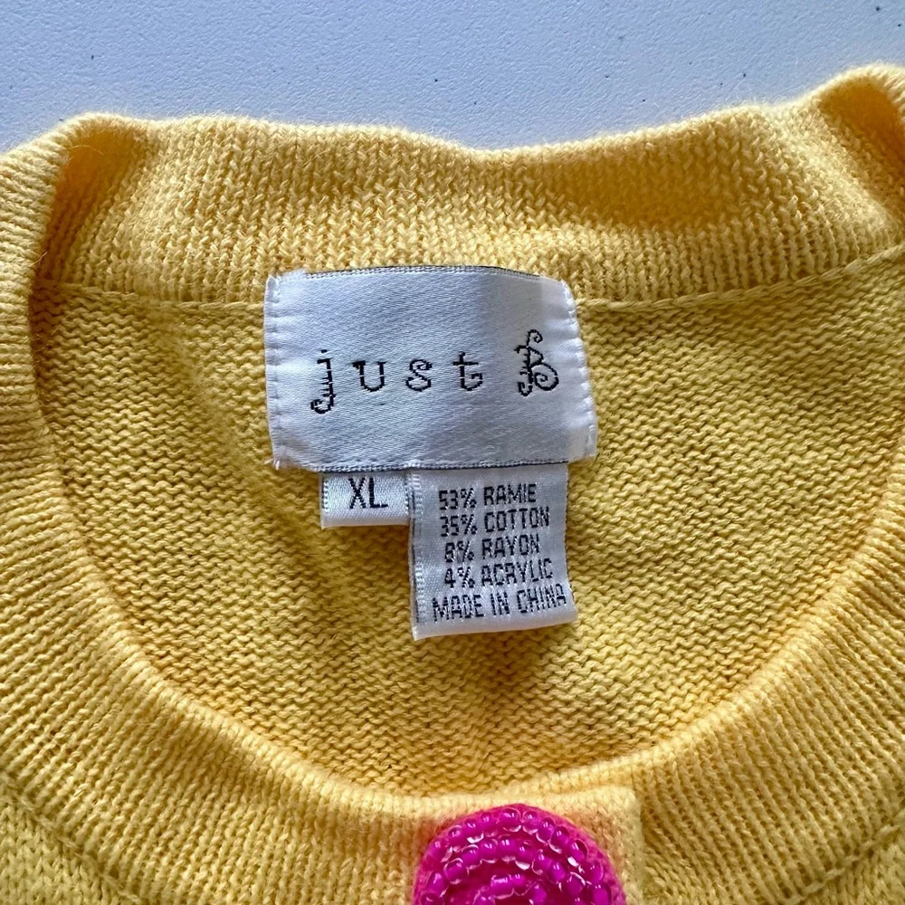 Just Be Yellow Pink Flamingo Button Down Shirt /sweater - Picture 2 of 9